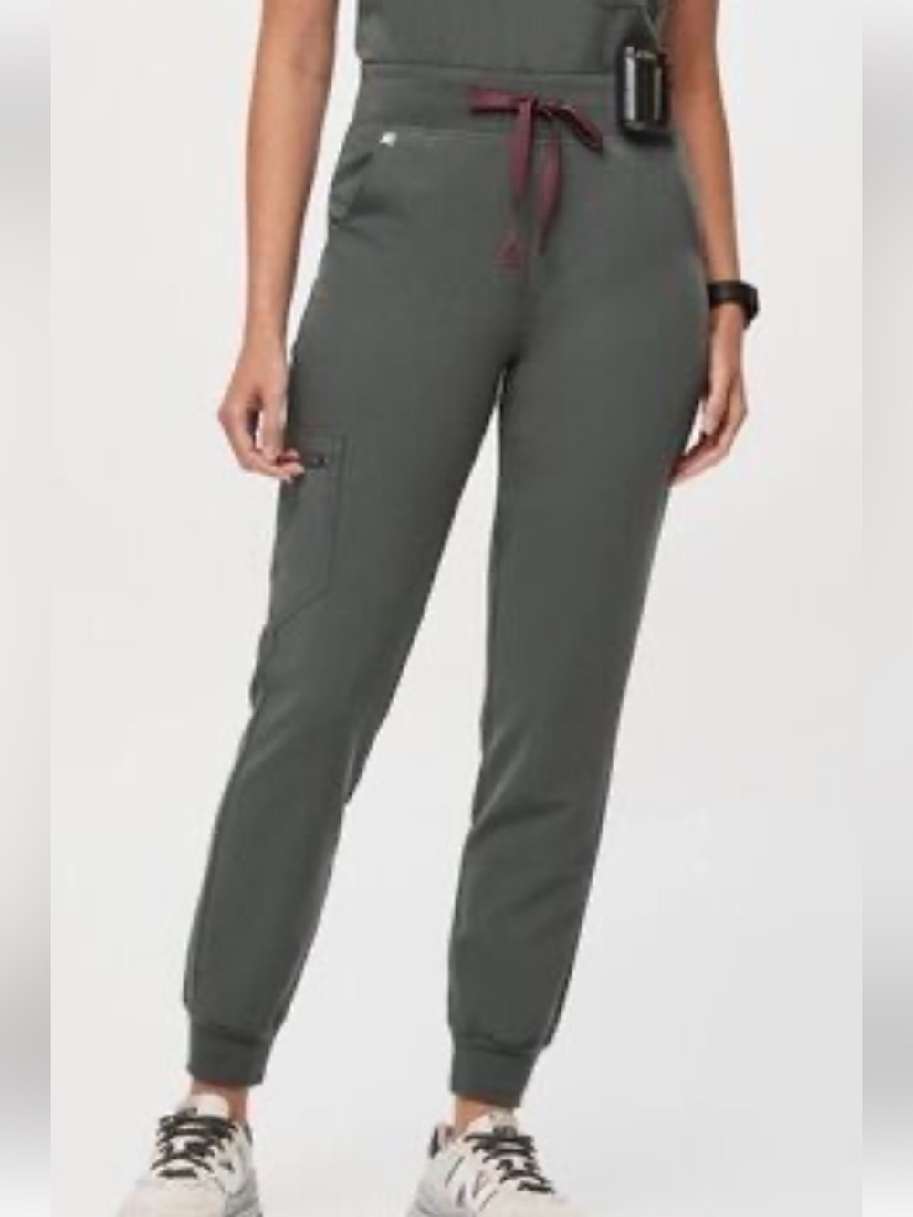 Figs Women's Jogger Track Pants in Olive Green with Burgundy Drawstring size mp